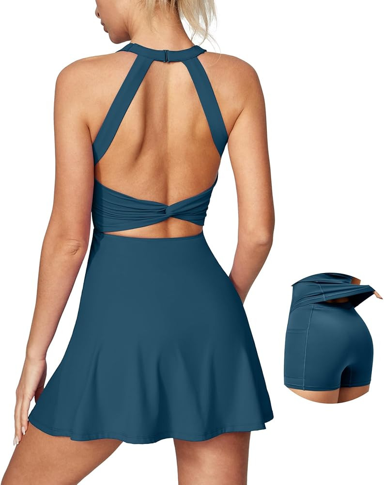 IUGA Womens Tennis Dress with Built in Shorts & Bra Athletic Dress for Women Cut Out Twisted Golf... | Amazon (US)