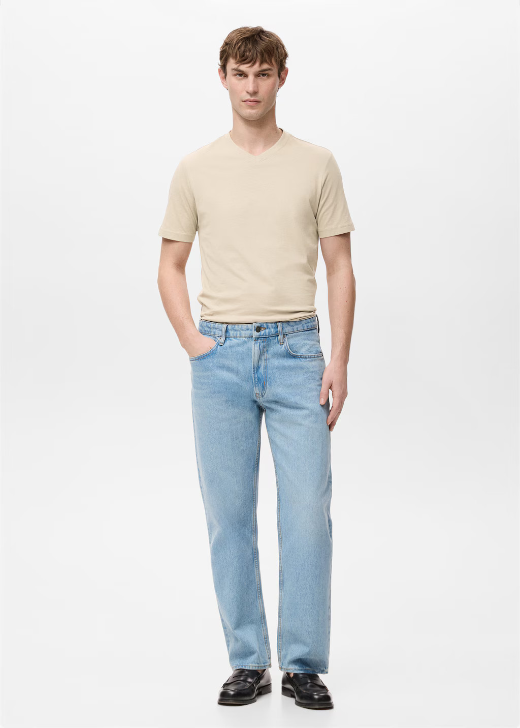 100% cotton slim-fit V-neck t-shirt beige - Man - XXL - MANGO MAN | Mango (US/MX/AU)