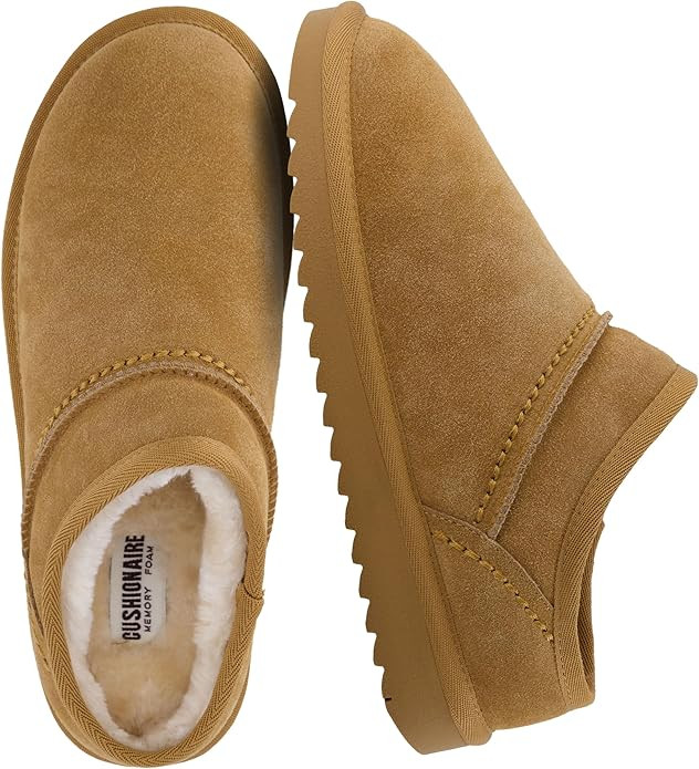 CUSHIONAIRE Hilo-3 Cozy Suede Womens Slippers, Soft Faux Fur Lined Slip On House Shoes for Women ... | Amazon (US)