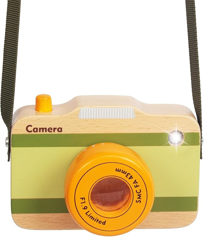 Wooden Mini Pretend Camera Toy with Real Sounds and Light for Toddlers 3 Years Old, Neck Hanging ... | Amazon (US)