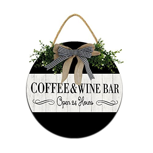 Coffee and Wine Bar Sign 12x12In Rustic Wooden Farmhouse Wood Coffee Sign,Coffee Bar Decor Sign for Wine Bar Coffee Shop Restaurant,Kitchen,Breakfast Nook Or Coffee Lover Gifts | Amazon (US)