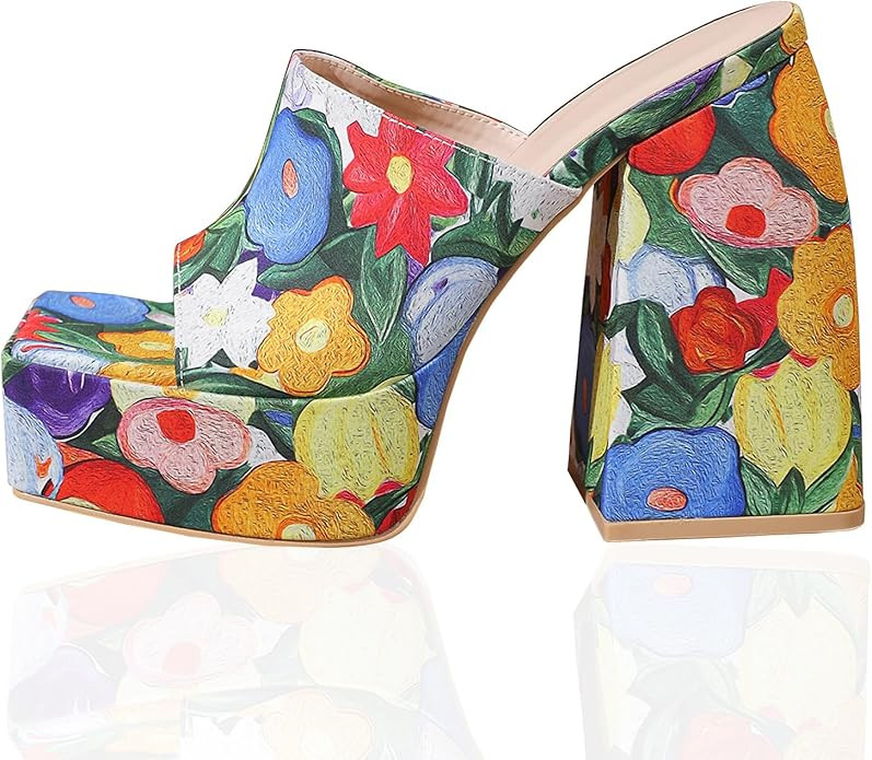 Amazon.com | Lryweisy Women's Comfortable Dressy Shoes Blue flower Size 10 | Heeled Sandals | Amazon (US)