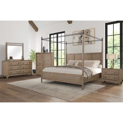 Queen Canopy Bed with No Box Spring Needed & Strong Support in Warm Sand Finish | Wayfair North America