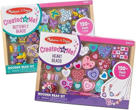 Melissa & Doug Sweet Hearts and Butterfly Friends Bead Set of 2 - 250+ Wooden Beads | Amazon (US)