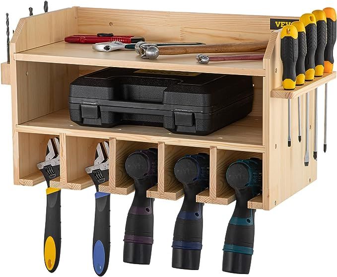 VEVOR Power Tool Organizer, Wall Mount Drill Holder, 5 Drill Hanging Slots Drill Charging Station... | Amazon (US)