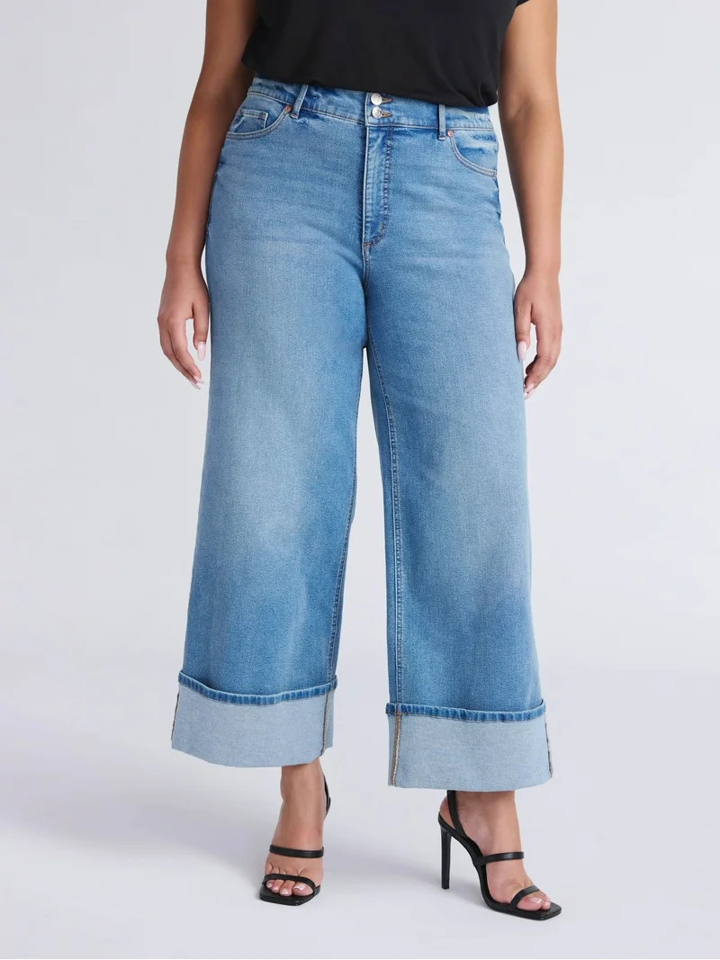 Sofia by Sofia Vergara Women's and Women's Plus Margot Wide Crop Super High Rise Jeans, 27" Insea... | Walmart (US)