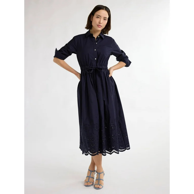 Free Assembly Women’s and Women's Plus Cotton Eyelet Maxi Shirtdress, Sizes XS-4X | Walmart (US)