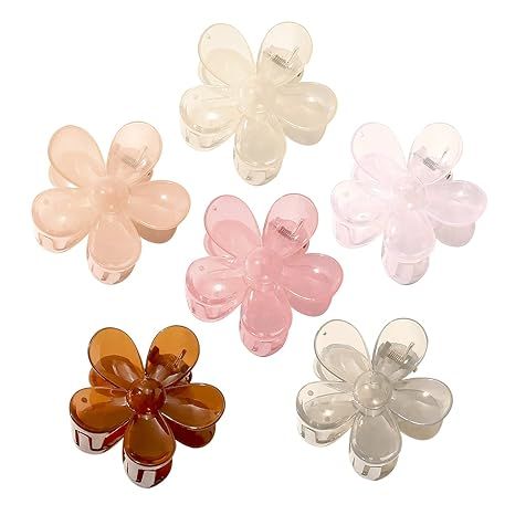 TODEROY 6 PCS Big Hair Claw Clips Matte Flower Hair Clips Non-Slip Cute Hair Catch Barrettes Plas... | Amazon (US)