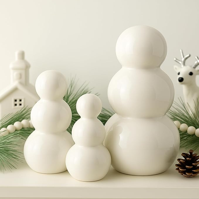 3 Pcs Christmas White Ceramic Snowman Decoration Modern Snowman Table Top Decorations for Home Of... | Amazon (US)