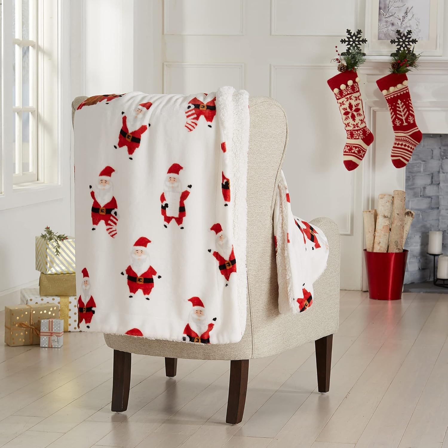 Soft Velvet Plush and Sherpa Fleece 50" x 60" Holiday Throw Blanket | Christmas Throw for Sofa an... | Amazon (US)