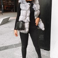 Grey Faux Fur Longline Gilet | Parisian Fashion