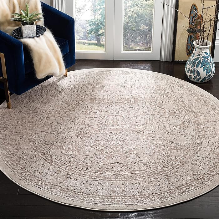 SAFAVIEH Area Rug 5' Round - Reflection Collection - Beige & Cream, Non-Shedding & Easy Cleaning,... | Amazon (US)
