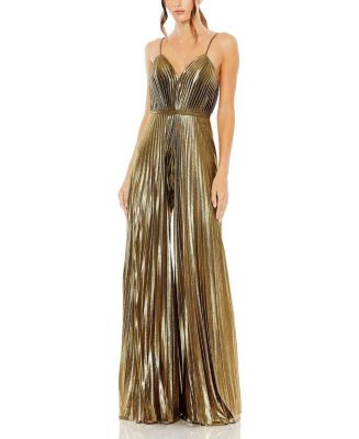 Metallic Pleated V-Neck Jumpsuit | Bloomingdale's (US)