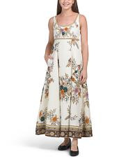 Linen Blend Sleeveless Scoop Neck Printed Dress With Thick Straps | TJ Maxx