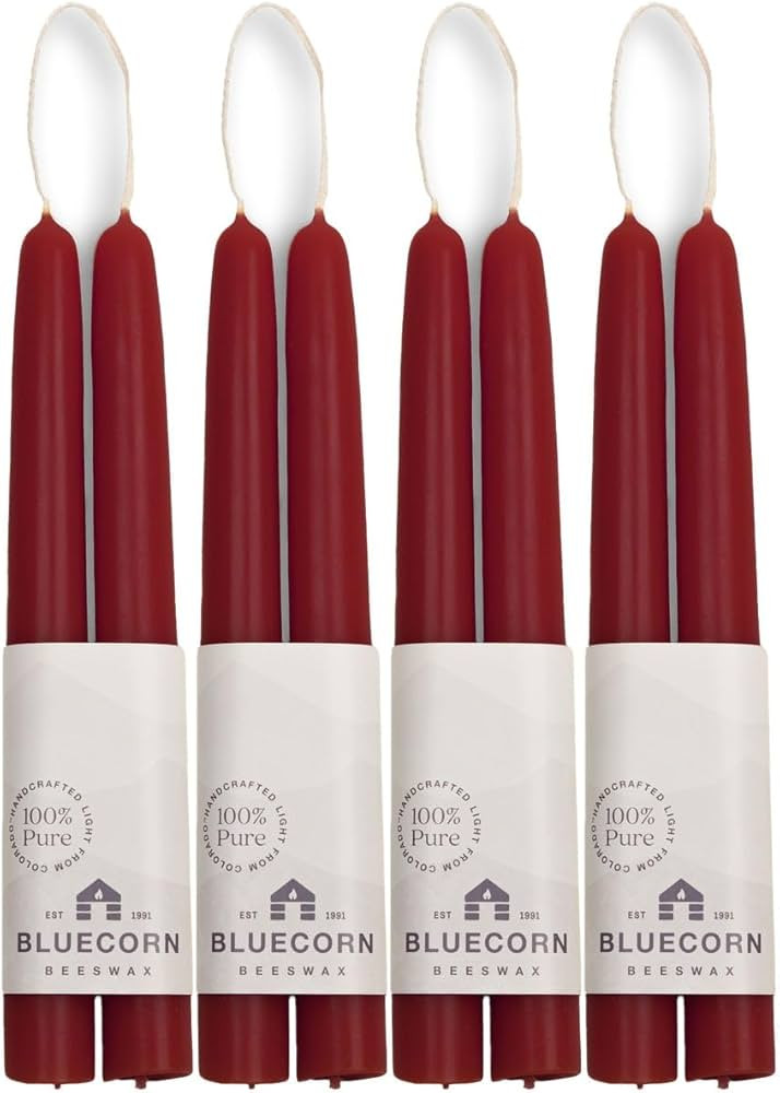 Bluecorn 100% Pure Beeswax Taper Candles | Natural Beeswax Candles, Burgundy Unscented Tapered Ca... | Amazon (US)