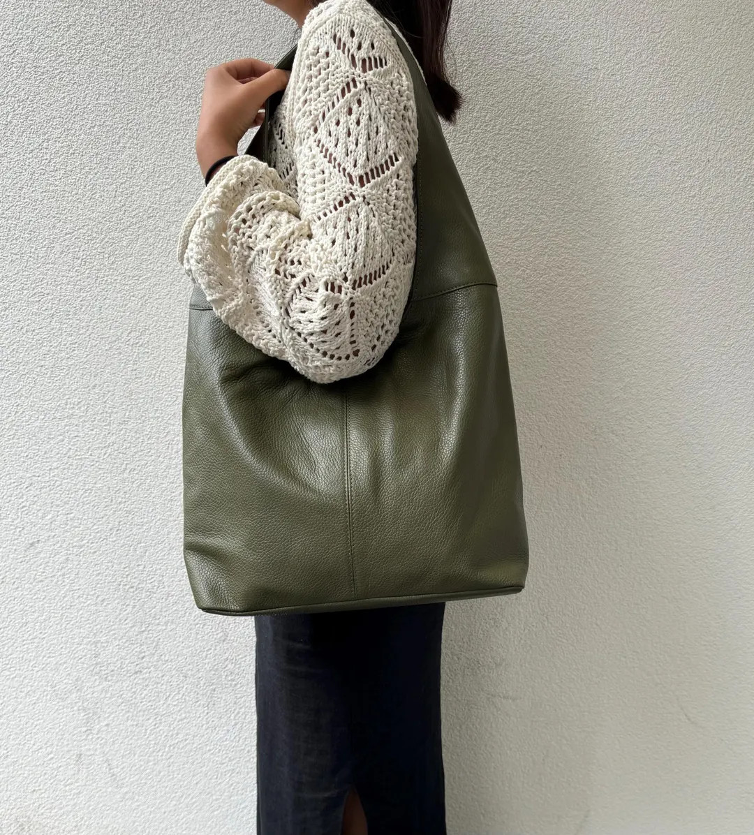 Olive Green Leather Hobo Bag: Italian Grain Leather Tote, Fits 13" Laptop - Etsy | Etsy (US)