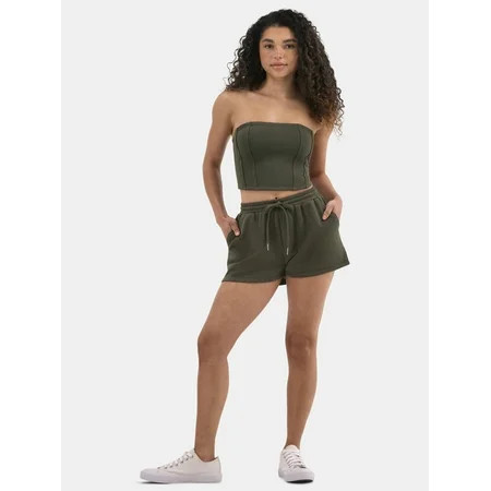 No Boundaries French Terry Tube Top and Shorts Set 2-Piece Women s | Walmart (US)
