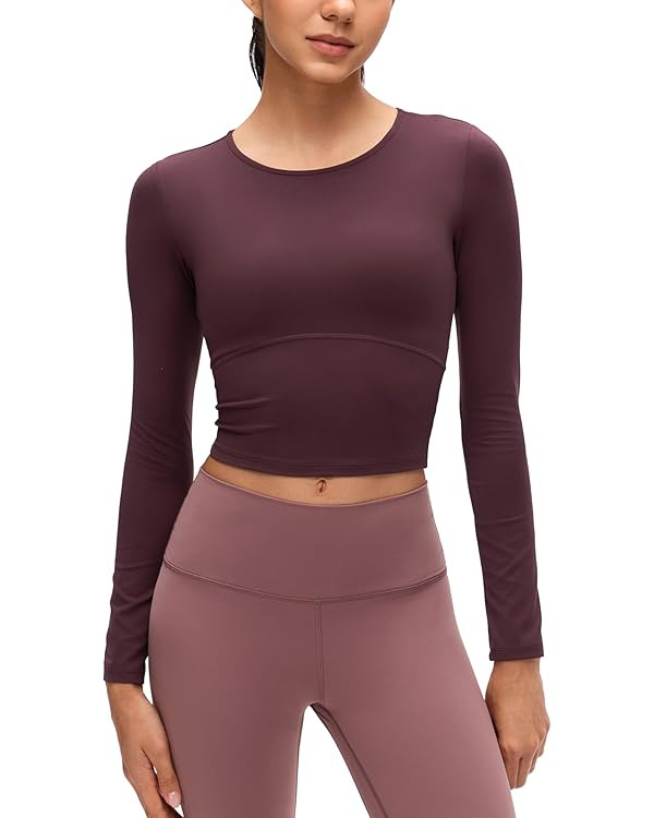 CRZ YOGA Butterluxe Scoop Neck Long Sleeve Shirts for Women - Workout Athletic Casual Tops Crop S... | Amazon (US)