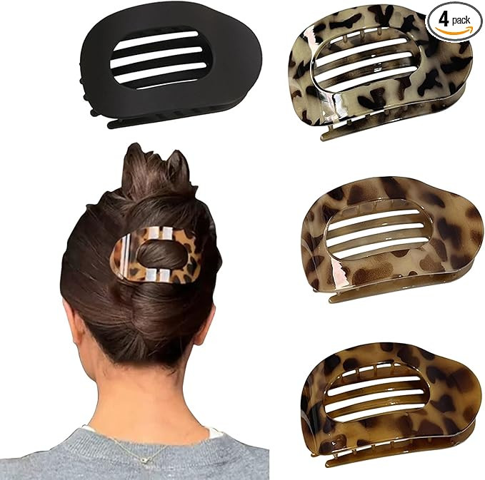 4 Pcs Flat Hair Claw Clip for Thick Thin Hair Women, Curved Design Non-Slip Grip Strong Hold Hair... | Amazon (UK)