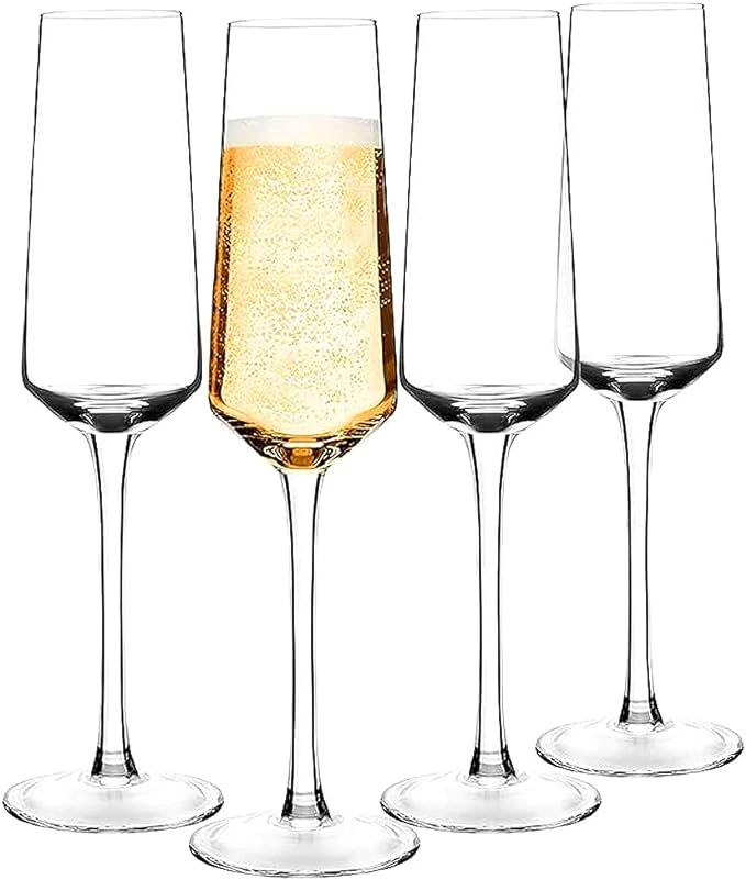 Crystal Champagne Flute glass Hand Blown Set of 4 Elegant Flutes 8oz 100％Lead Free Quality Spar... | Amazon (US)