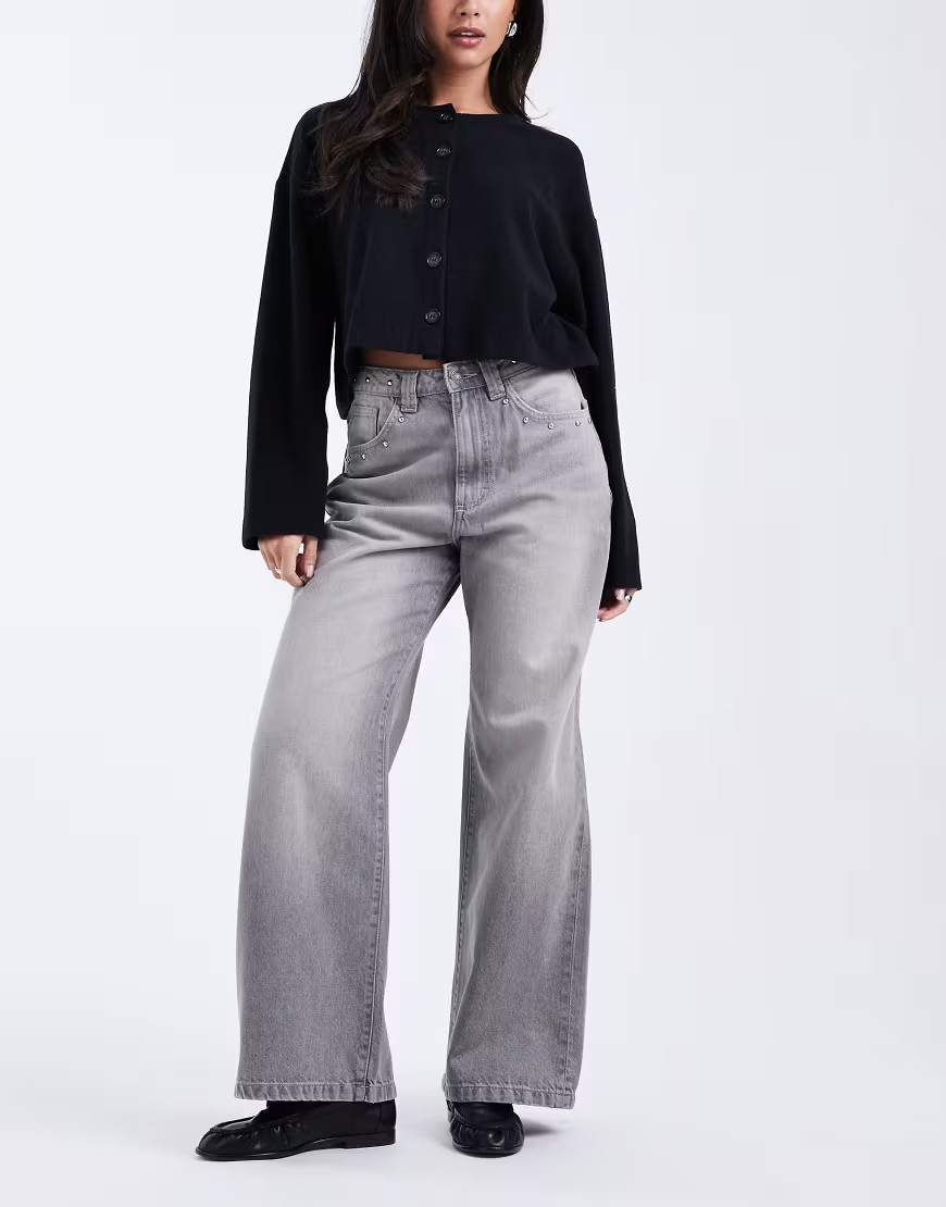 Cotton On low rise super baggy jean in grey studded wash | ASOS (Global)
