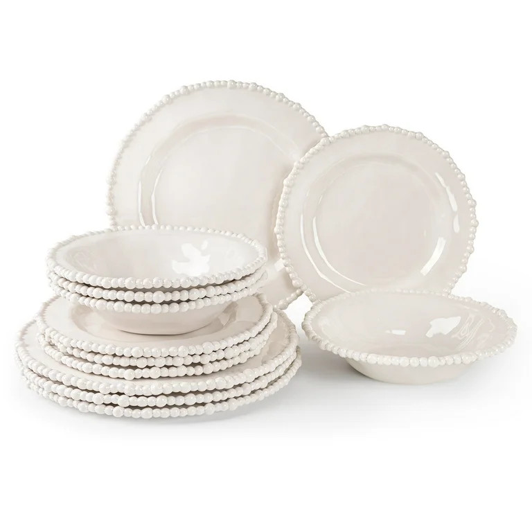Sunlit Beaded Melamine Dinnerware Set of 12 Pcs Dinner Dishes Set for Indoor and Outdoor Use, Dis... | Walmart (US)