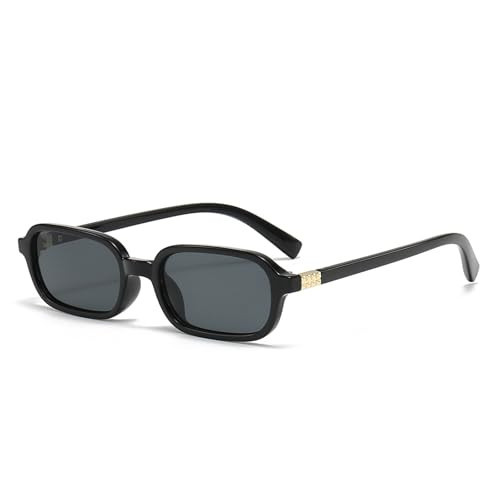 JUDOO Retro Rectangle Sunglasses for Women Men Trendy Black Rectangular Sunglasses 90s Chic Square Sunnies Cute Sun Glasses (Black Frame/Grey Lens) | Amazon (US)