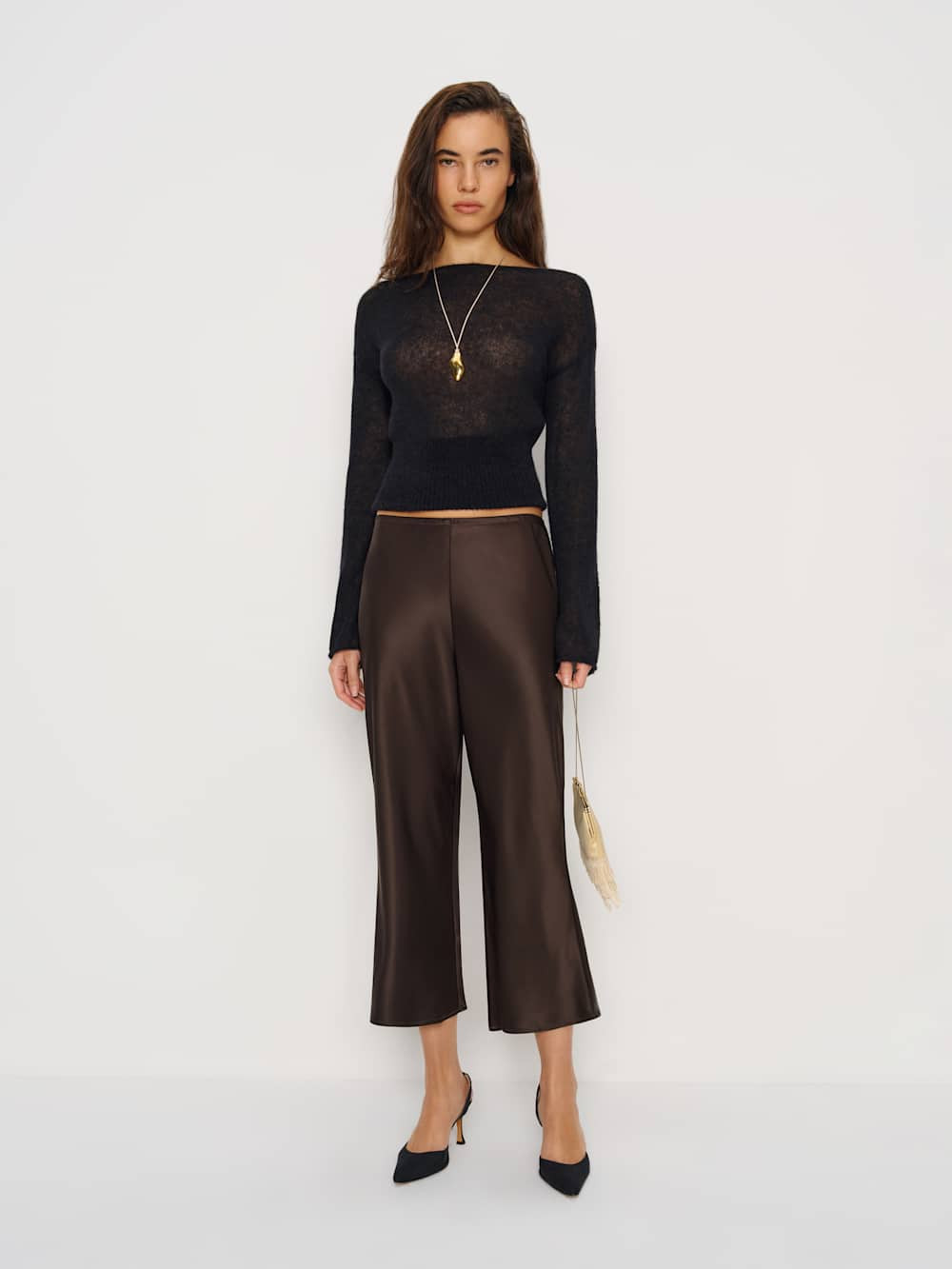 Gale Satin Mid Rise Capri Pant | Reformation (Global)