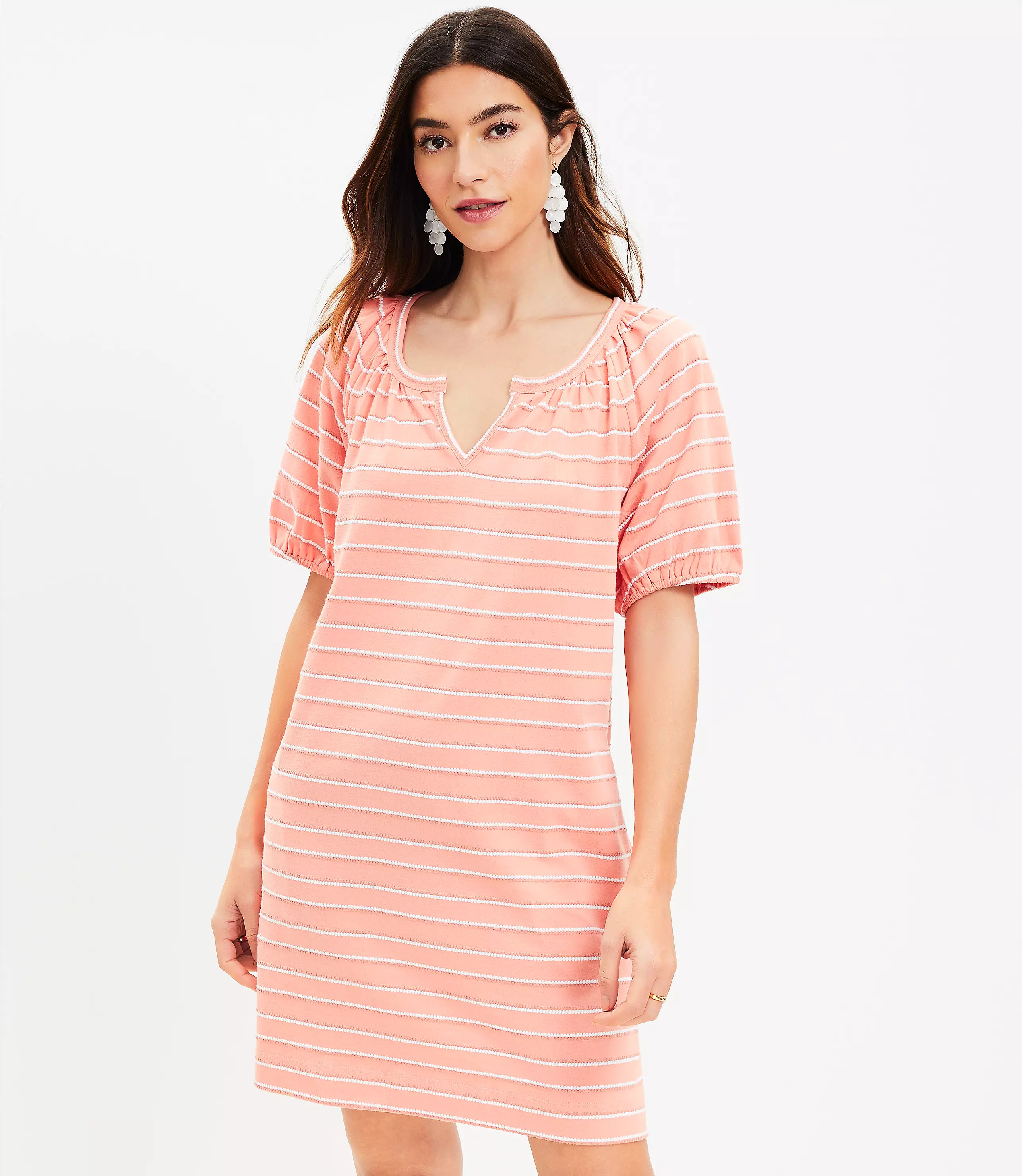 Striped Jacquard V-Neck Pocket Swing Dress | LOFT