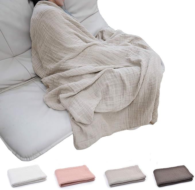 TUKINOTORI Throw Blanket, 100% Cotton 3-Layer Muslin Ultra Soft Lightweight Cozy Breathable Warm ... | Amazon (US)