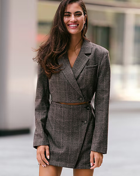 Plaid Long Sleeve Cutout Blazer Romper | Express