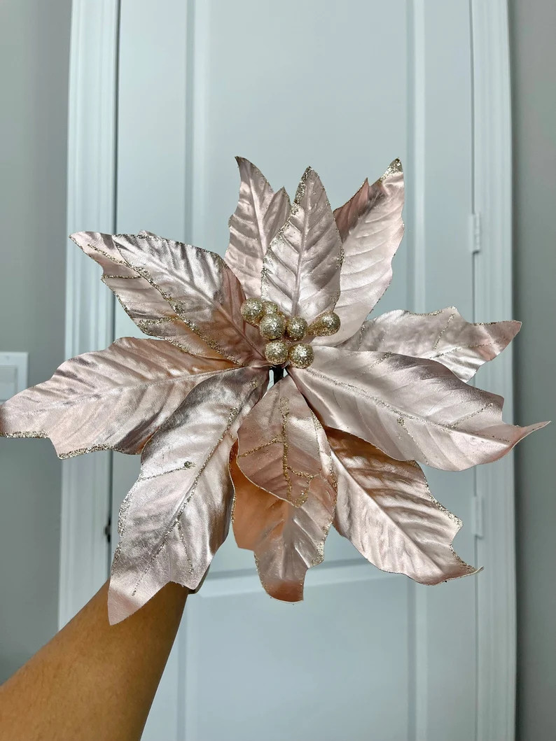 14 Rose Gold Metallic Poinsettia Stem Set of 3 - Etsy | Etsy (US)