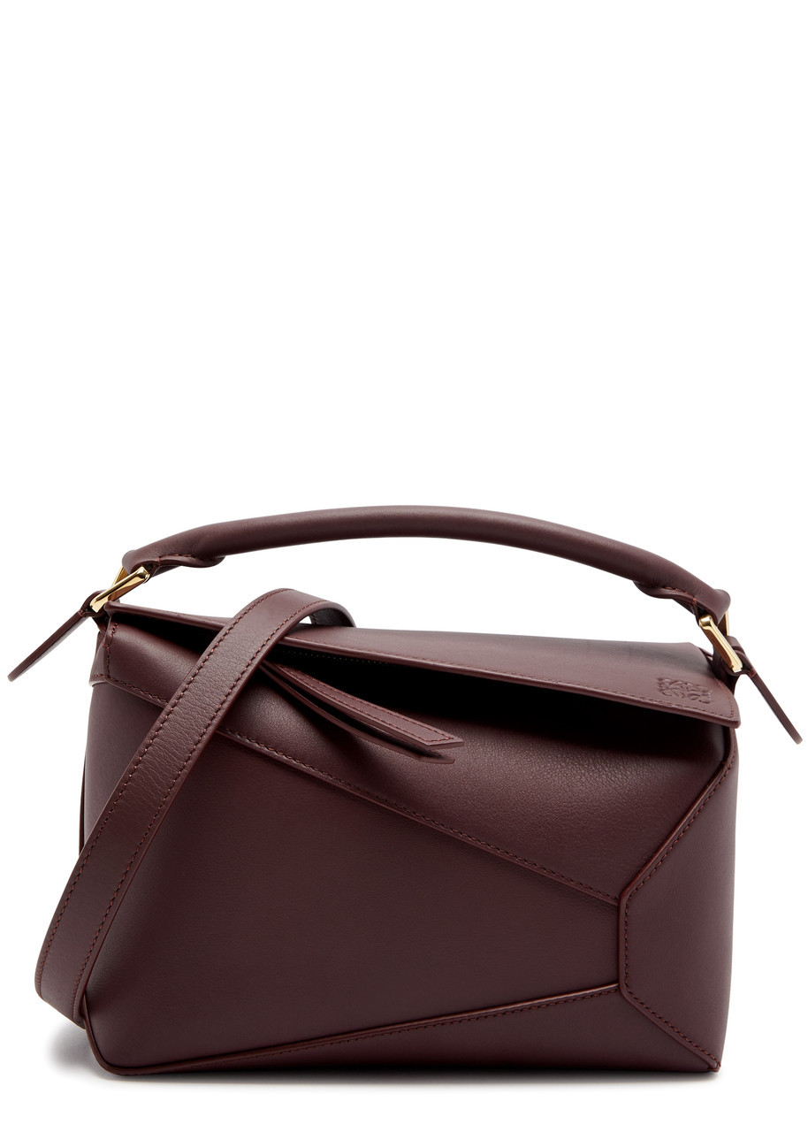 Loewe Puzzle Edge Small Leather top Handle bag - Burgundy | Harvey Nichols (Global)