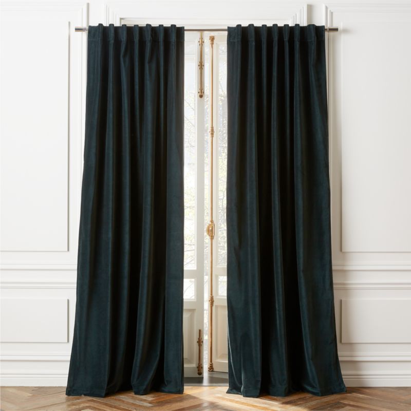 Modern Dark Green Velvet Window Curtain Panel 48"X108" + Reviews | CB2 | CB2