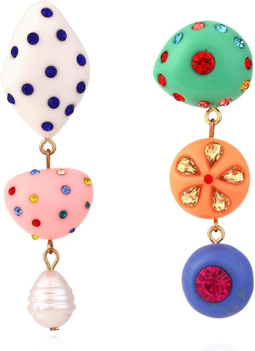 Colorful Asymmetrical Earring Candy Color Earrings Statement Dangle Fun Earring Long Aesthetic Ac... | Amazon (US)