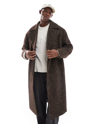 ASOS DESIGN oversized wool look overcoat in brown salt and pepper | ASOS (Global)