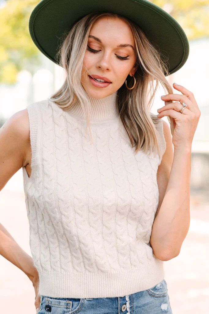 Give It A Whirl Natural White Cable Knit Tank | The Mint Julep Boutique
