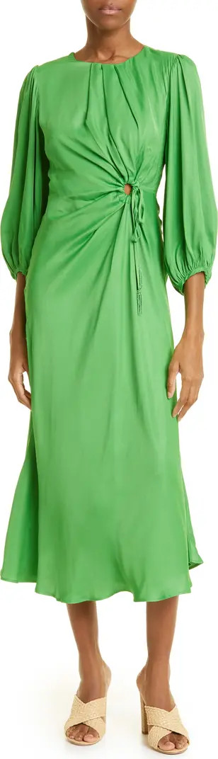 FARM Rio Solid Blouson Sleeve Cutout Midi Dress | Nordstrom | Nordstrom