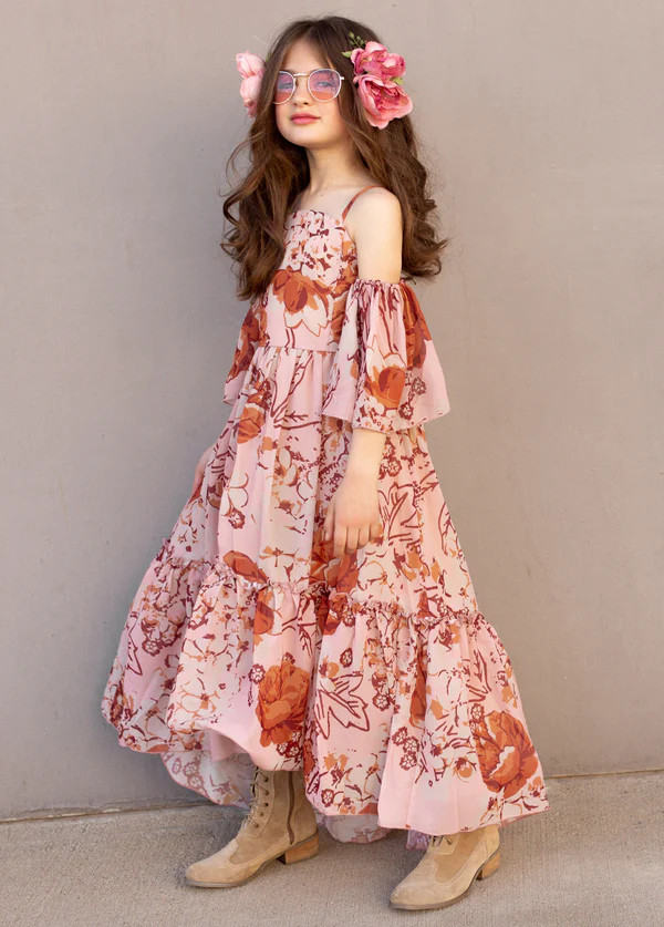 Chloe Dress in Nude Pink Floral | Joyfolie