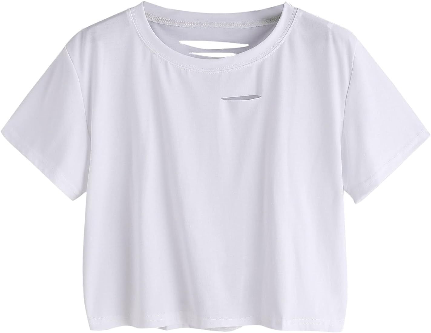 SweatyRocks Women's Summer Short Sleeve T Shirts Distressed Ripped Crop Tops | Amazon (CA)