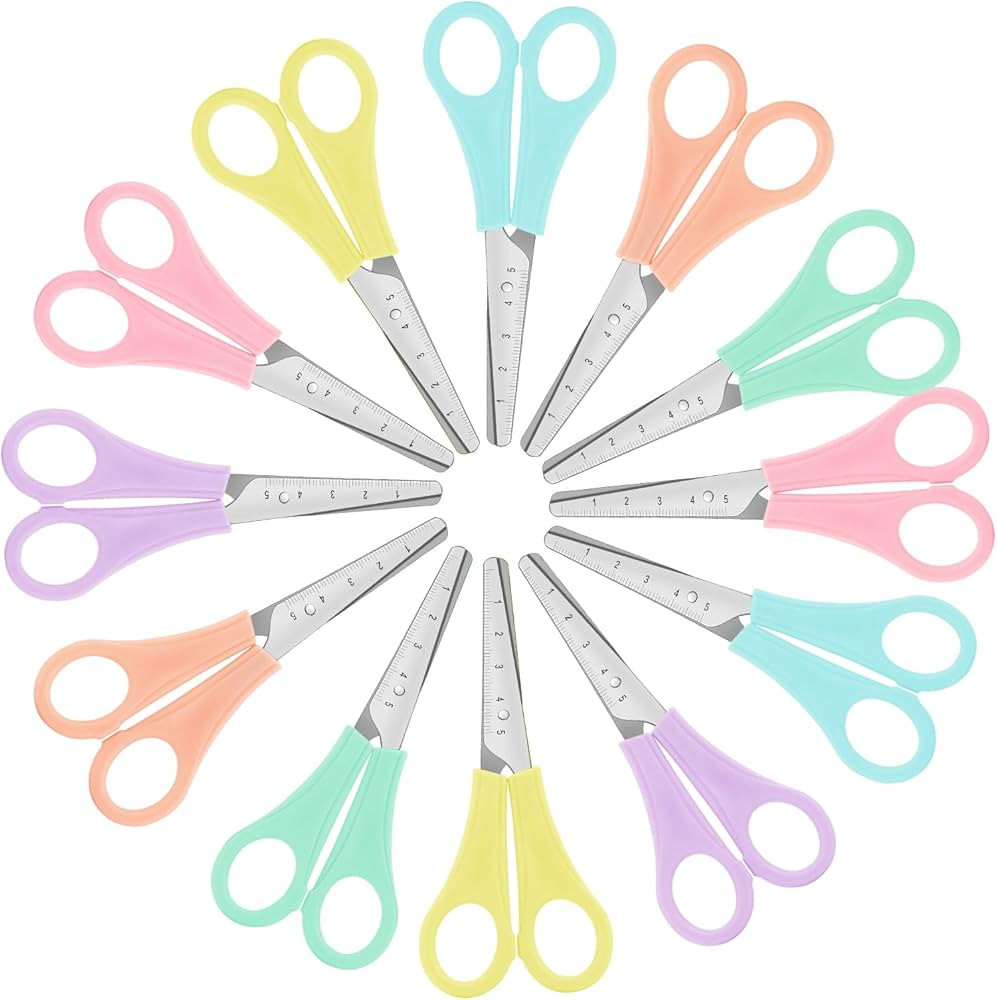 12 Pack Kids Safety Scissors with Blunt Tips - Non-Toxic Plastic Craft Scissors for Ages 3-12, Er... | Amazon (US)