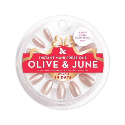 Olive & June Press-On Fake Nails - M Almond - Golden Aura Velvet - 42ct | Target