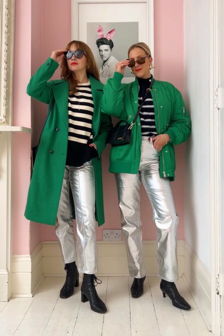 Stripe jumper and silver jeans outfits. Green coats and black leather ankle boots 

#LTKshoecrush #LTKeurope #LTKSeasonal