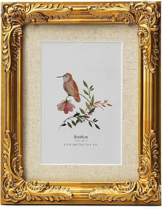6x8 Gold Picture Frame, Made of Solid MDF Wood with Real Glass, Display Photo 4x6 with Linen Mat ... | Amazon (US)