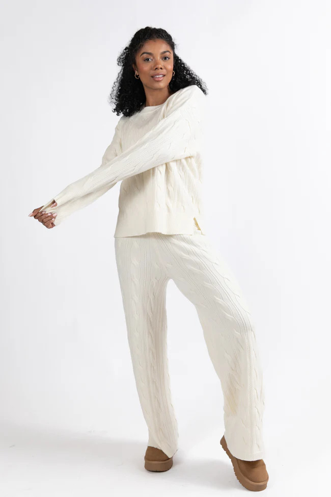 Forever Winter Ivory Cable Knit Sweater Lounge Pants Macy Blackwell X Pink Lily | Pink Lily