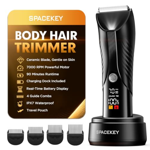 Spacekey Electric Body Hair Trimmer - IPX7 Waterproof Ball Trimmer for Men with LED Light, Wet/Dry Groomer, USB-C Rechargeable, Travel Bag Included - Men's Pubic, Groin and Body Shave | Amazon (US)