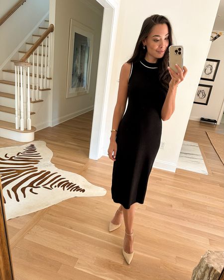 Kat Jamieson wears a knit midi dress perfect for day or night. Pair it with sandals for a more casual look or wear with heels to the office. Workwear, office style, classic. #LTKUNDER50

#LTKworkwear #LTKfindsunder50 #LTKSeasonal