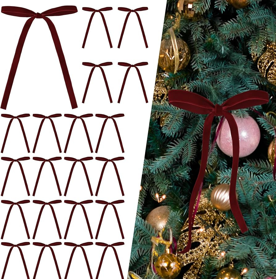 Sggvecsy 24 Pcs Christmas Red Bow Christmas Wreath Bows Velvet Ribbon Bows Small Xmas Tree Orname... | Amazon (US)