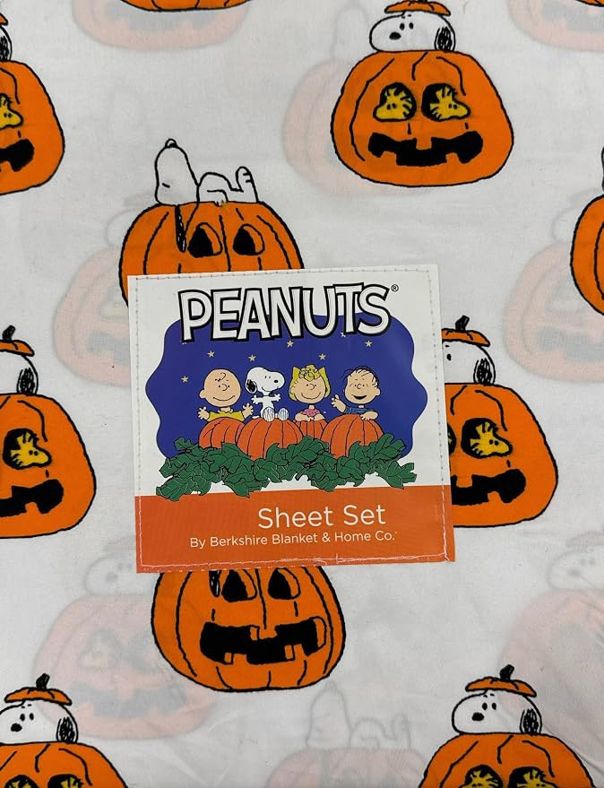 Berkshire Blanket & Home Co. Peanuts Halloween Fall Themed Sheet Sets (White - Pumpkins, King) | Amazon (US)
