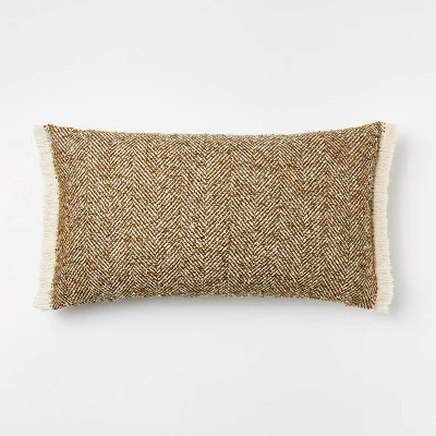 Oversized Herringbone with Frayed Edges Lumbar Throw Pillow Brown/Cream - Threshold™ designed with Studio McGee | Target